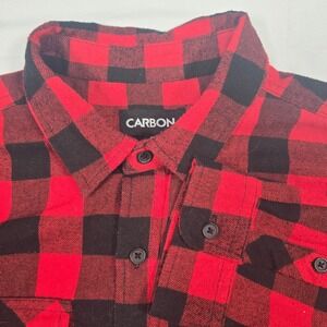 Carbon Mens Red Black Buffalo Plaid Flannel Shirt Button Down Cotton Size S